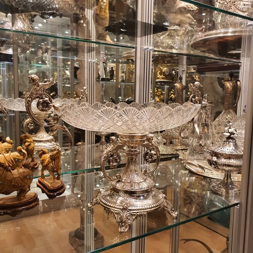 19th century center pièce silver crystal