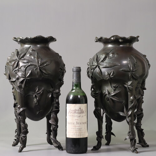 A pair of art nouveau bronze vases compagnie des bronzes bruxelles cire perdue