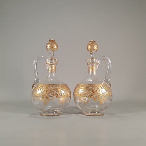 antique pair of gilt crystal baccarat decanters