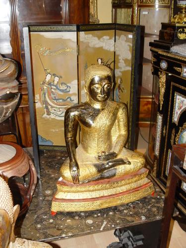 Buddha seated gilt and black bronze lacquered. thailand 19th c