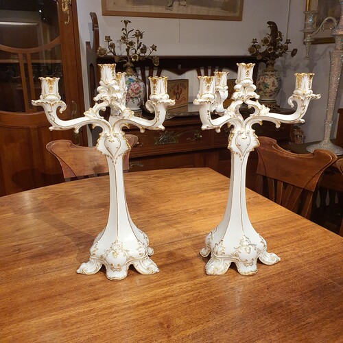 Large pair of porcelain chandeliers. 20th C