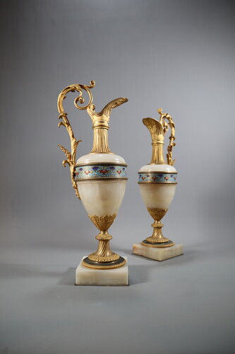 pair of onyx, gilt bronze and champlevé ewers late 19th century