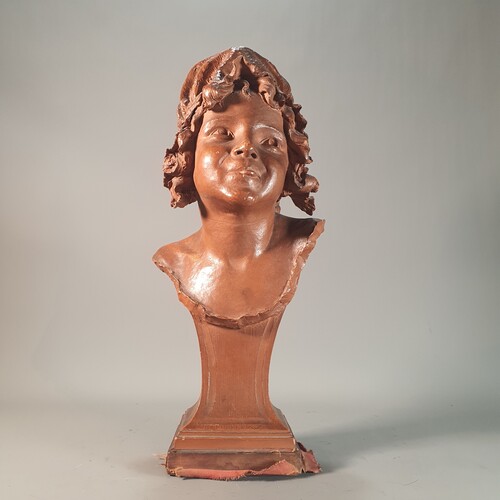 Terracotta bust of a young lady signed Jules weyns
